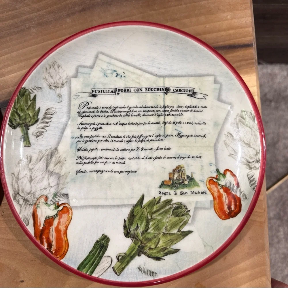 Williams Sonoma Ceramic Recipe Salad Plates with Red Rims  (Set of 6)